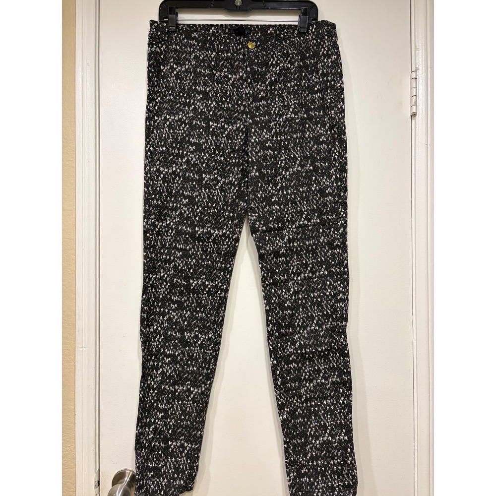 H&M | Skinny Trousers || 12 || Black White Abstract Print Gold Button|